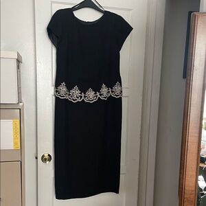 Elegant Black Dress with White Embroidery